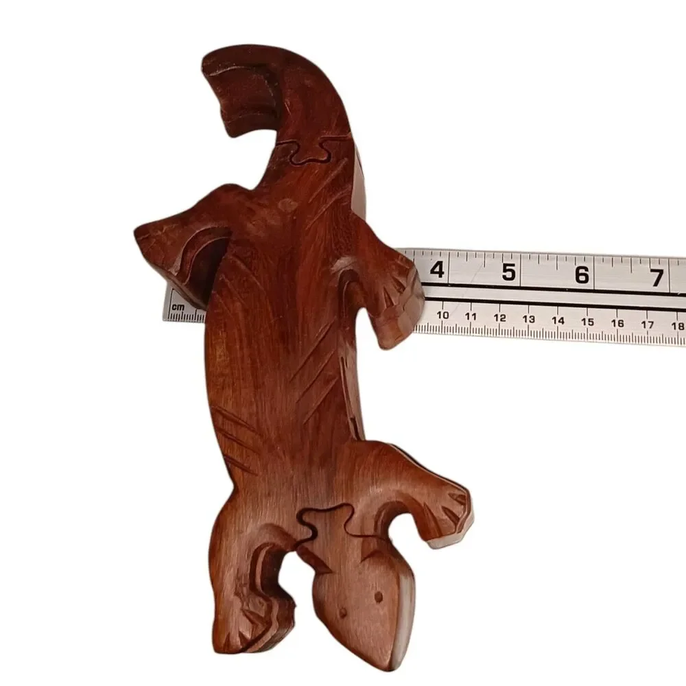 Vintage Wood Lizard Puzzle Box Secret Compartment Gecko 8.5